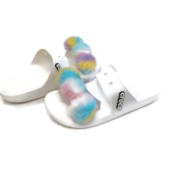 Crocs Classic Fur Sure Slip On Sandals Womens Size 11 Comfort Shoes White - Picture 8 of 8